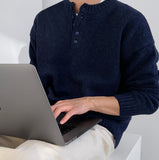 Dense Lambs Wool Henley Neck Knit