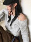 Nize Wool One Off Shoulder Cropped Long Sleeve Knit