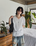 Atelie damage V-neck short sleeves knitwear