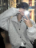 Mohair High-Neck Cardigan