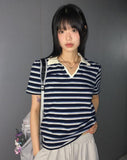 Morphol Western Stripe PK Collar Short-Sleeved T-shirt