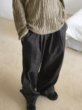 Dilkin Pintuck Raw Edge Denim Banding Long Wide Pants