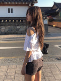 Libby Frill Shirring Off-Shoulder Short Sleeve T-Shirt