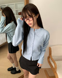 Burm Big Bean Button Round Neck Long Sleeve Knit Cardigan