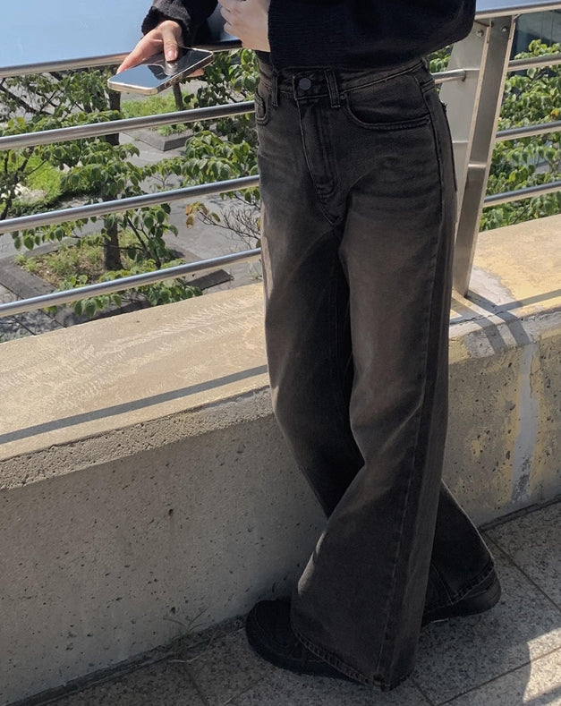 【Anyone more】Uku Wash Denim Wide Pants Anyone more (エニワンモア) - ウクウォッシュデニムワイド