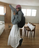 Tizen punching lace tiered long skirt