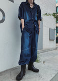 Incision circle washing denim pants