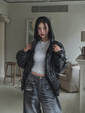 Binsi Pocket Overfit Hood Leather Jumper