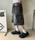 Kuwa Black Blue Washing Bermuda Cargo Pants