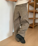 Bifu Embroidery Adjust Balloon Fit Wide Cotton Long Pants