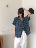 Rona Linen Wrinkle Overfit Check Short Sleeve Shirt