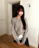 Uran bean button round neck long sleeve cardigan