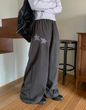 [BAONHAUS] Corylin Star Patch Banding Wide Pants