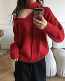 Culti V-Neck Off-Shoulder Muffler Knit Set