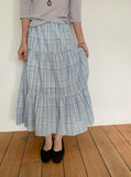 Mihi Seersucker Check Tiered Long Skirt