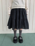 Zikan Check Shirring Midi Skirt