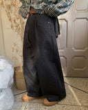 Itove Black Blue Pintuck Brushed Wide Pants