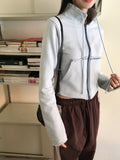 Neck String Incision Color Matching Zip Up