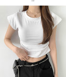 Mayonnaise Side Shirring Crop Short Sleeve T-Shirt