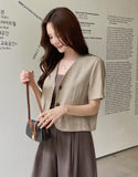 Koren V-neck Linen Short Sleeve Jacket