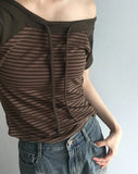 Chenle Stripe Off-Shoulder Short Sleeve T-Shirt