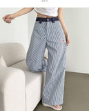 Stripe Heart Embroidery Patch Avant Wide Fit Pants