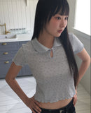 Soming Flower Round Collar Frill Short Sleeve T-Shirt