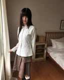 [MADE] Hupi Pin Tuck Button V-Neck Collar Long Sleeve Shirt