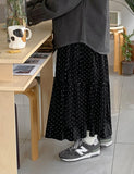 Chikelt Velvet Dot Frill Banding Long Skirt