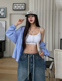 Nor Button Waffle Crop Top (+ With Cup)