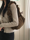 Miel Suede Shirring Ribbon Shoulder Bag