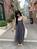 Ume Check Tiered Long Sleeveless Bustier One Piece (Adjustable Straps)