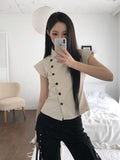 Newji Diagonal Button High-Neck Blouse Shirt