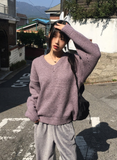 Mewmew Bokashi Loose Fit V-Neck Long Sleeve Knit