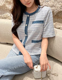 Tune Round Color Matching Short Sleeve Tweed Jacket