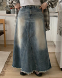 Suzuka Fringe Washing Denim Long Skirt