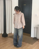 Karik two-way snap button washed wide denim pants