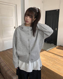 Kuan Hood High Neck Button Knit Cardigan