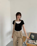 Tabon Button Cropped Short Sleeve Tee