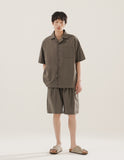Open collar linen like short sleeve shirt