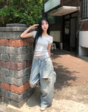 Coats Reverse Damage Wide Denim Pants