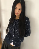 Derring Flower Round Neck Long Sleeve Knit Cardigan