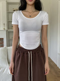 [U-BASIC] Modal U-neck volume crop short sleeve