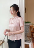 Raz Half-Neck Satin Pleats Blouse (Belt set)