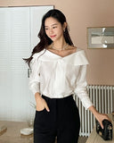 Verna See-Through Big Collar Blouse