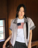 Ktin American Flag Patch Lace Short Sleeve T-Shirt