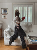 Heart pink stitch indigo denim pants