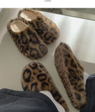 Winter Full Lining Fur Leopard Fur Slippers