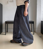 Tobita pin tuck banding raw wide denim pants