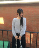 Poville Snowflake Fluffy Off-Shoulder Boat Neck Knit